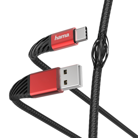 ADATKÁBEL USB TYPE-C "EXTREME" 1,5M, FEKETE-PIROS
