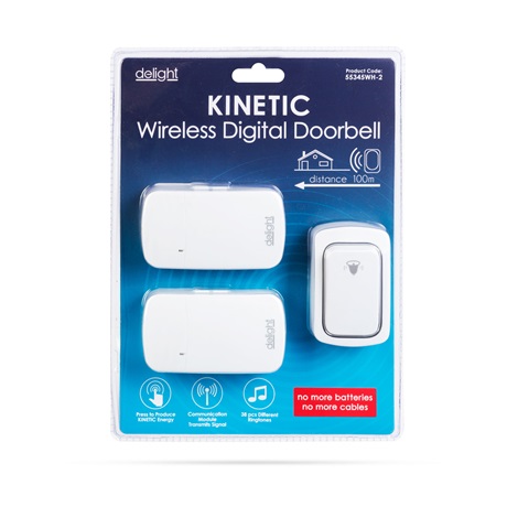 DIGITÁLIS ELEM- ÉS VEZETÉK NÉLKÜLI CSENGŐ - KINETIC - 2 BELTÉRI - FEHÉR - Image 2