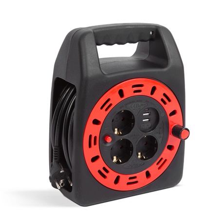 KÁBELDOB MŰA. TARTÓVAL 15 M KÁBELLEL, 2X USB, 3 X 230V, 3X1,5 MM2, IP20