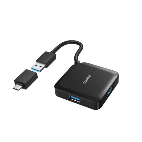 USB HUB, 4 PORT, USB 3.2 GEN1, 5 GBIT + USB-C ADAPTER