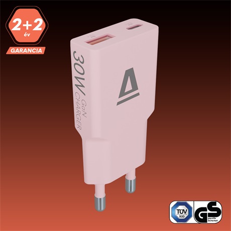 HÁLÓZATI TÖLTŐ, 30W, USB-C, USB-A, PINK 1 HÁLÓZATI TÖLTŐ, 30W, USB-C, USB-A, PINK