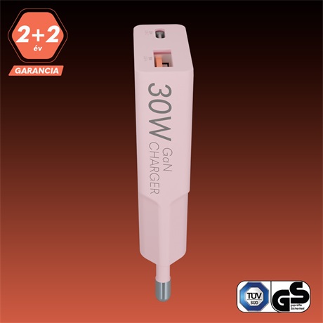 HÁLÓZATI TÖLTŐ, 30W, USB-C, USB-A, PINK 2 HÁLÓZATI TÖLTŐ, 30W, USB-C, USB-A, PINK - Image 2