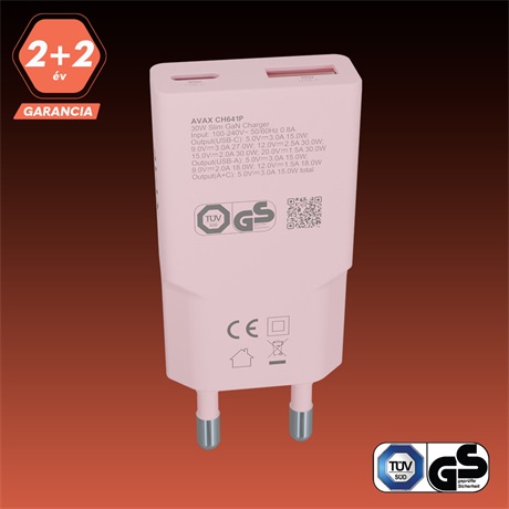 HÁLÓZATI TÖLTŐ, 30W, USB-C, USB-A, PINK 4 HÁLÓZATI TÖLTŐ, 30W, USB-C, USB-A, PINK - Image 4