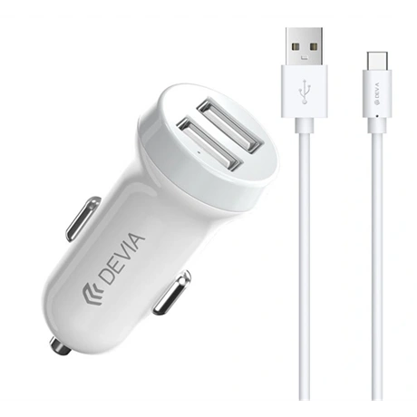 AUTÓS TÖLTŐ 2 USB ALJZAT 15W + TYPE-C KÁBEL