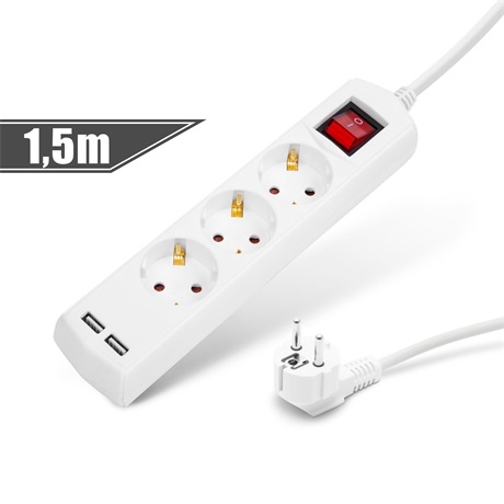 ELOSZTÓ 3-AS, 1,5 M, 2 X USB-VEL, KAPCSOLÓS 1 ELOSZTÓ 3-AS, 1,5 M, 2 X USB-VEL, KAPCSOLÓS