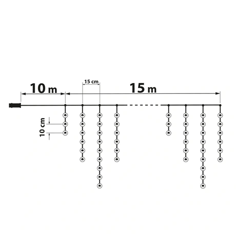 FÉNYFÜZÉR FÜGGÖNY, 15 M, MELEGFEHÉR, 600 LED, 100-240V, 6W, ÁTLÁTSZÓ KÁBEL - Image 4